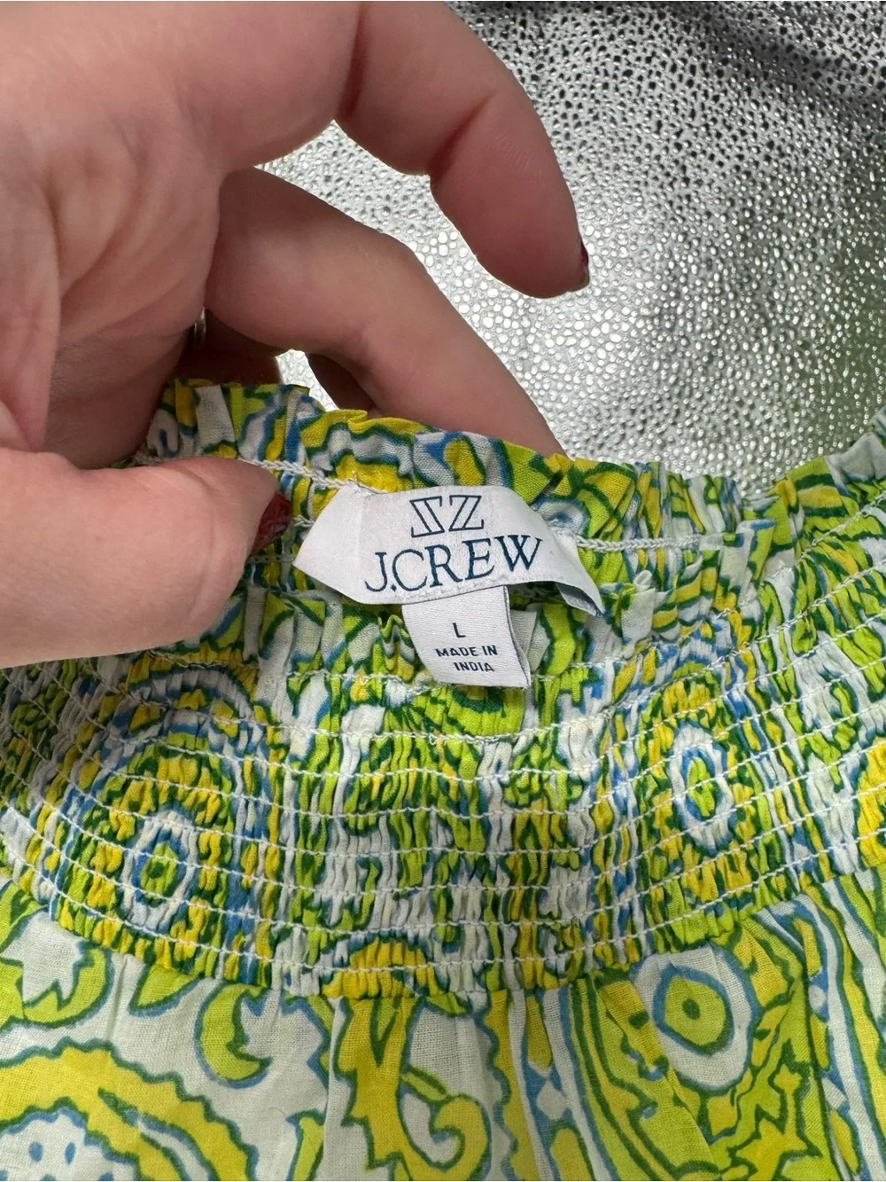 Sz blockprints j.crew Keely mini dress lime green paisley L